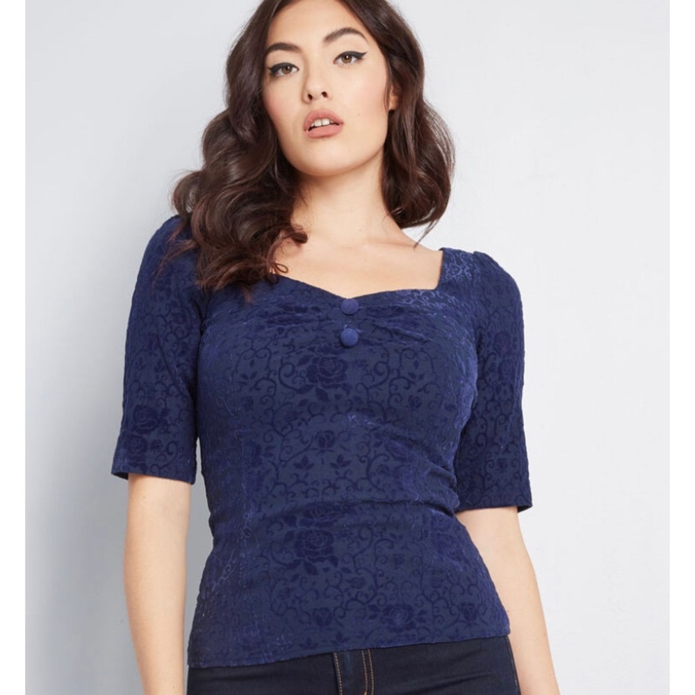 ModCloth x Collectif Navy Floral Velvet Top